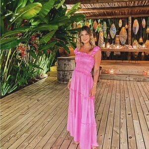 Pink Sleeveless Maxi Sundress with Square Neck